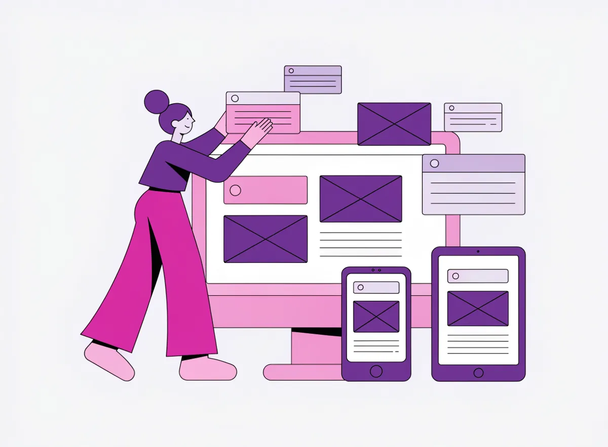 Una diseñadora monta los bloques de una web que se adapta al móvil