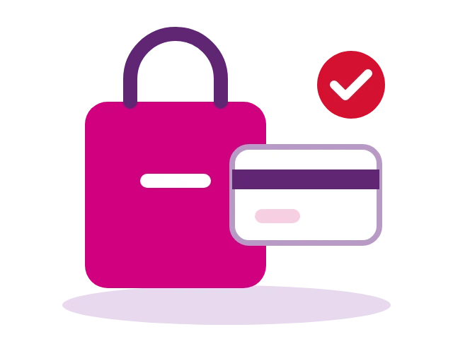 Bolsa de la compra y tarjeta con pedido confirmado
